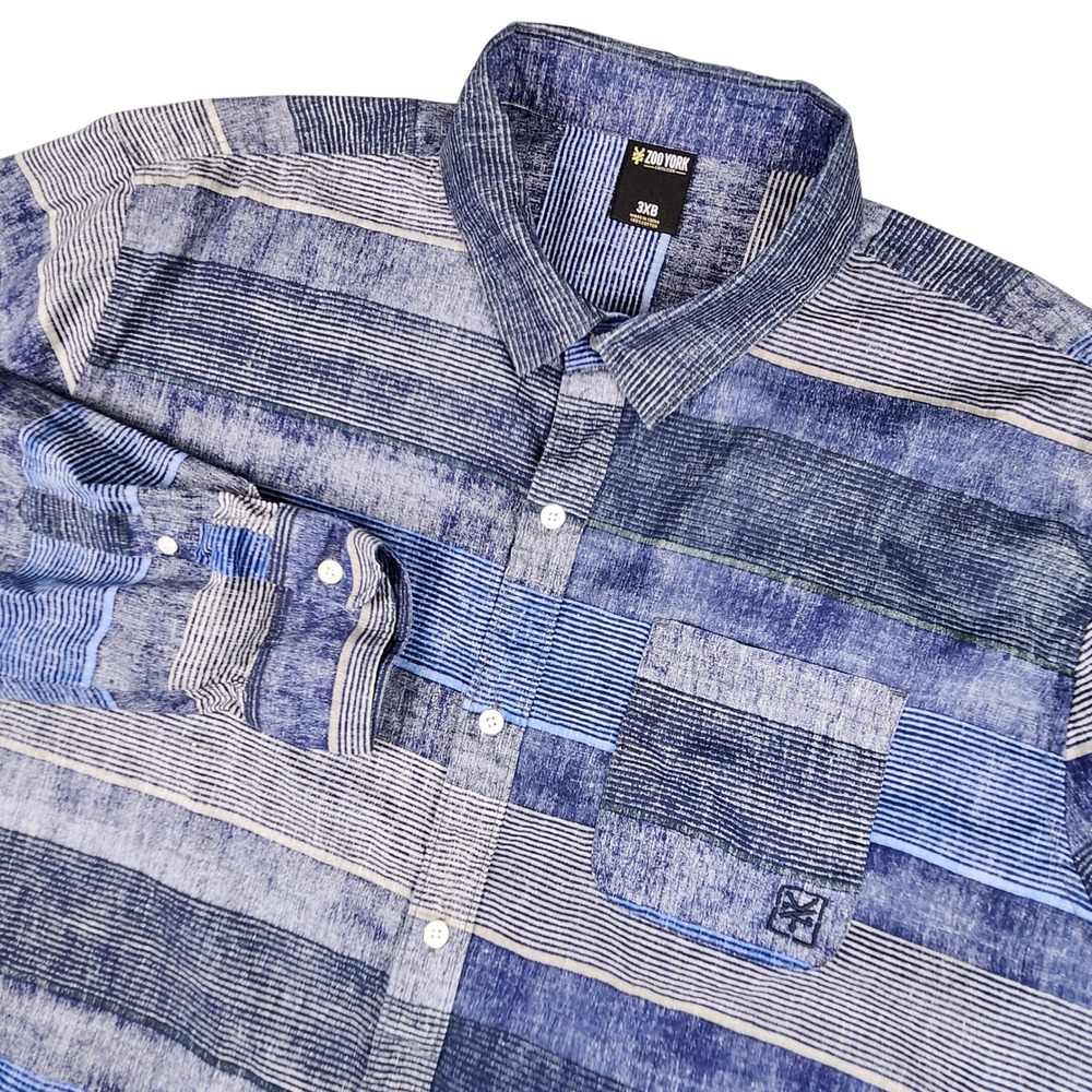 Mens Shirt 3XB Big Tall Button Down Blue Striped Cotton Streetwear Surf Zoo York